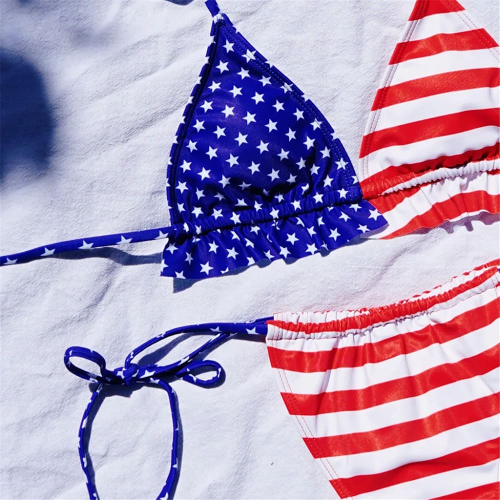 American Flag Ruffle Triangle Bikini - On sale