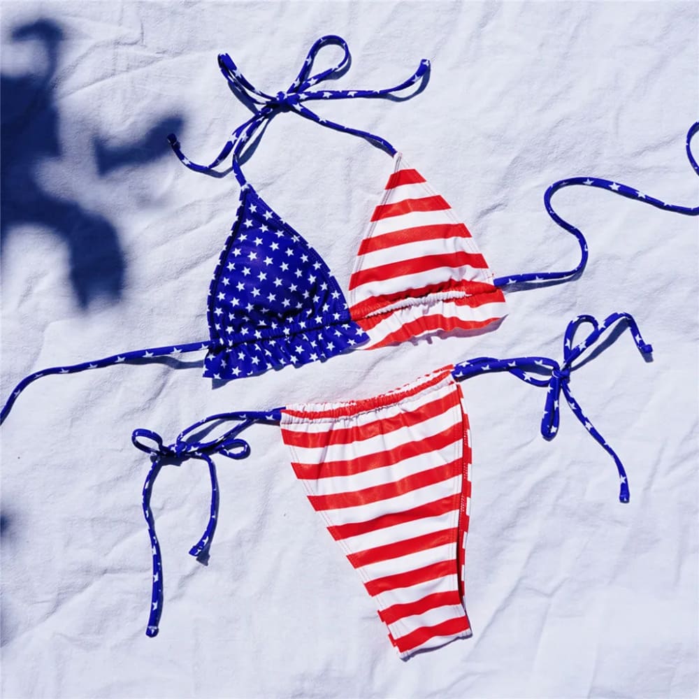 American Flag Ruffle Triangle Bikini - On sale