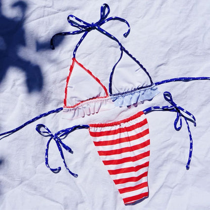 American Flag Ruffle Triangle Bikini - On sale