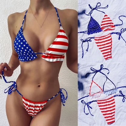 American Flag Ruffle Triangle Bikini - On sale