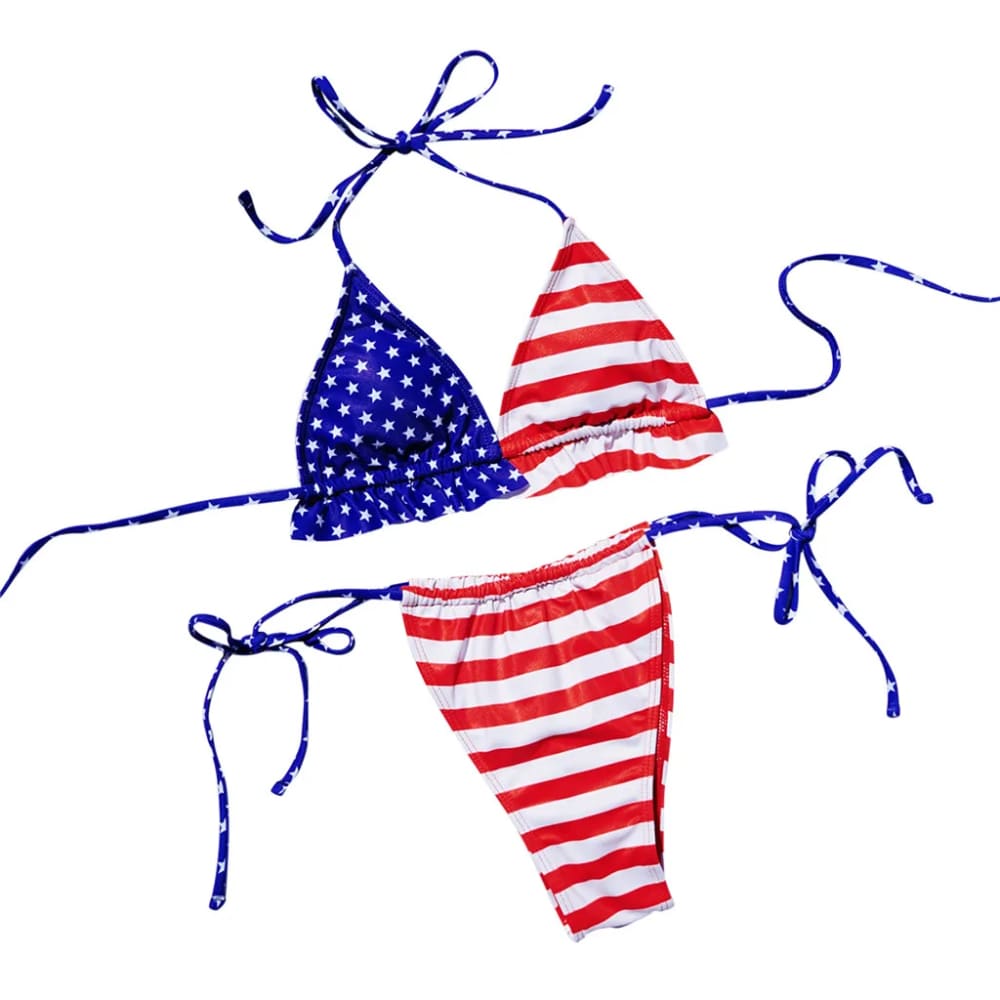 American Flag Ruffle Triangle Bikini - On sale
