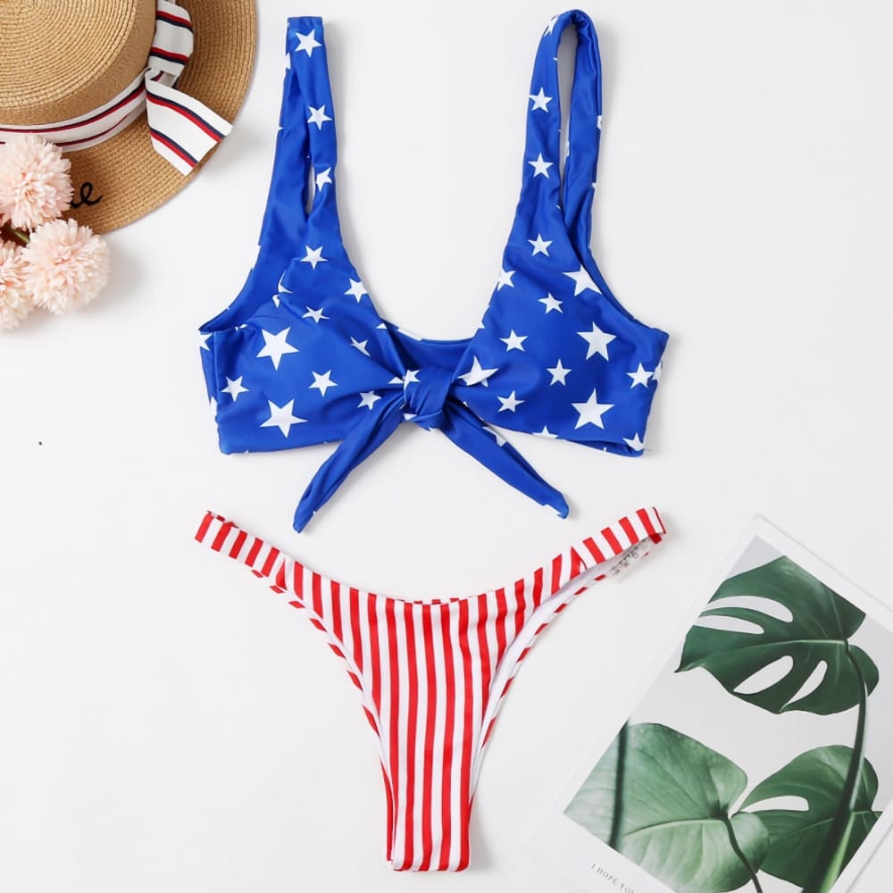 American Flag Thong Cheeky Bikini - Blue/Red / S On sale