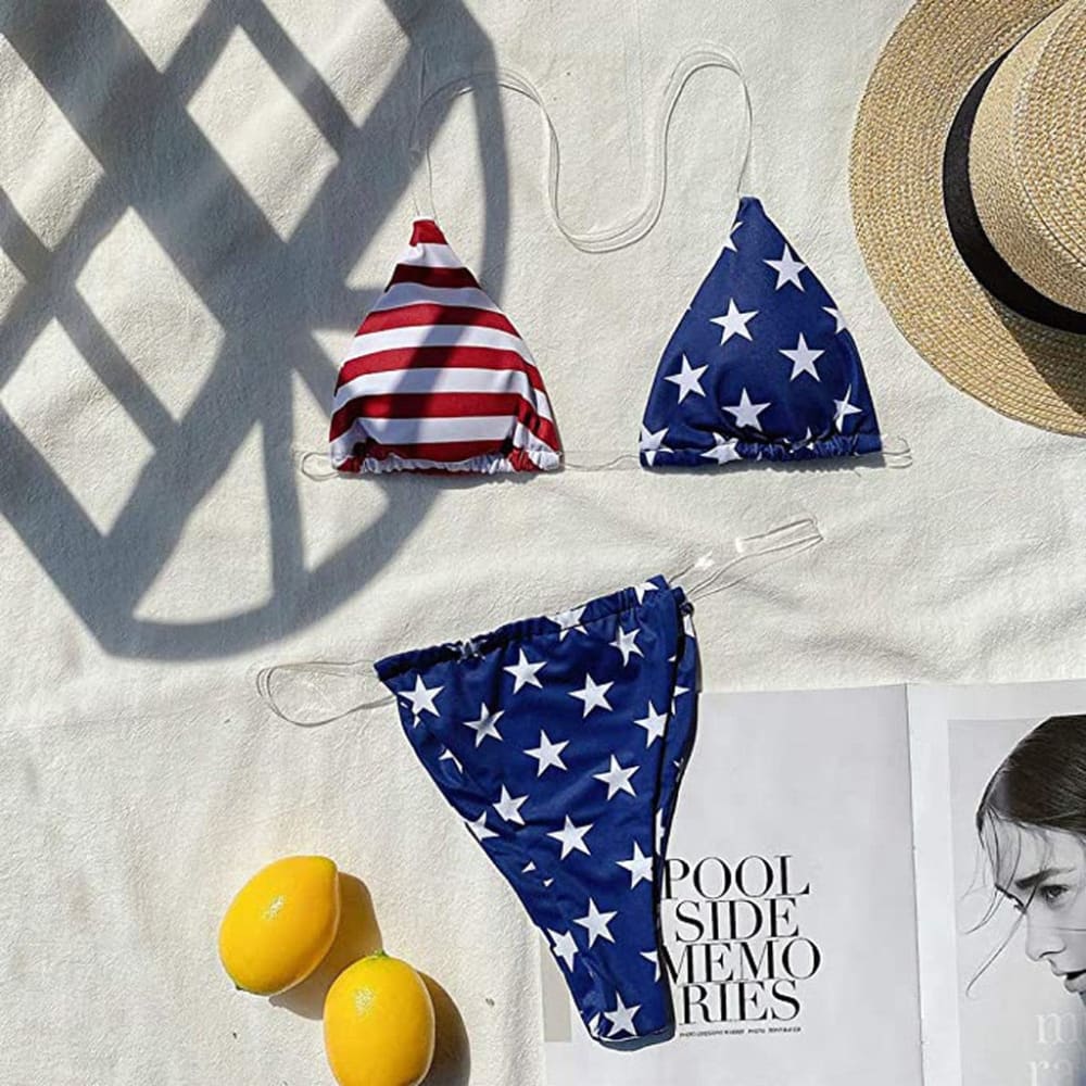 American Flag Transparent Straps Thong Bikini - On sale