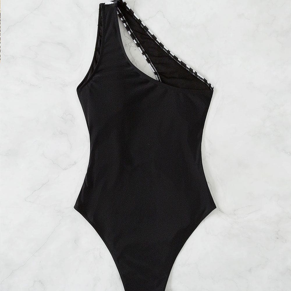 Asymmetric High Cut Contrast Zebra One Piece Swimsuit - On sale