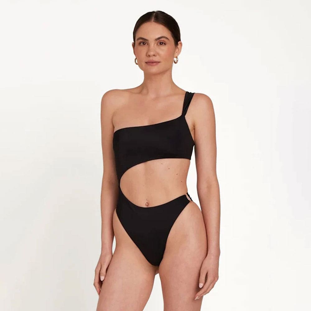 Asymmetric Ring One-Shoulder High-Cut Brazilian One-Piece - Black / S On sale