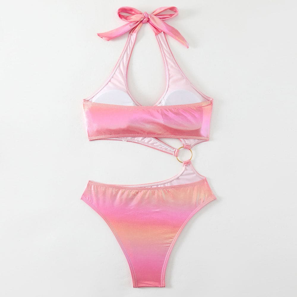 Asymmetrical Metallic O Ring Cutout Monokini - On sale