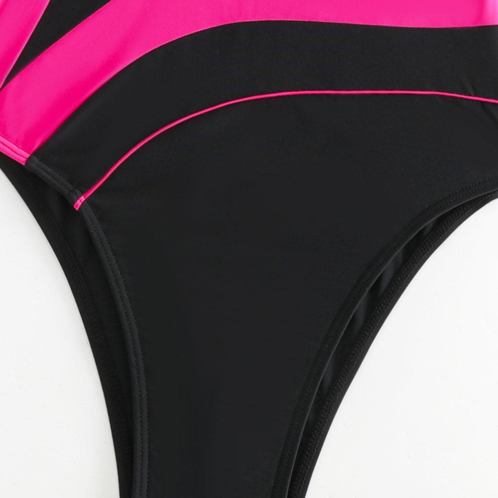Athletic Color Block High Leg Cheeky Cut Out Swimsuit - On sale