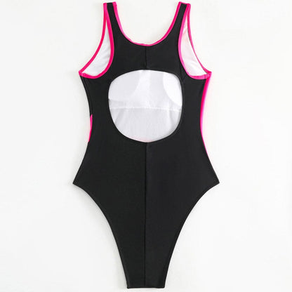 Athletic Color Block High Leg Cheeky Cut Out Swimsuit - On sale