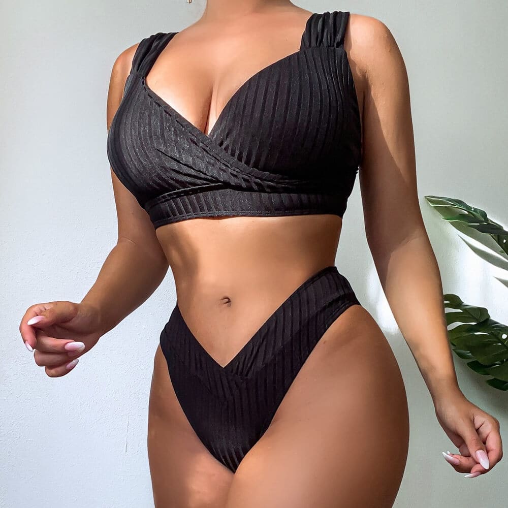 Athletic Wrap Front Rib Bralette Brazilian Bikini Swimsuit - On sale
