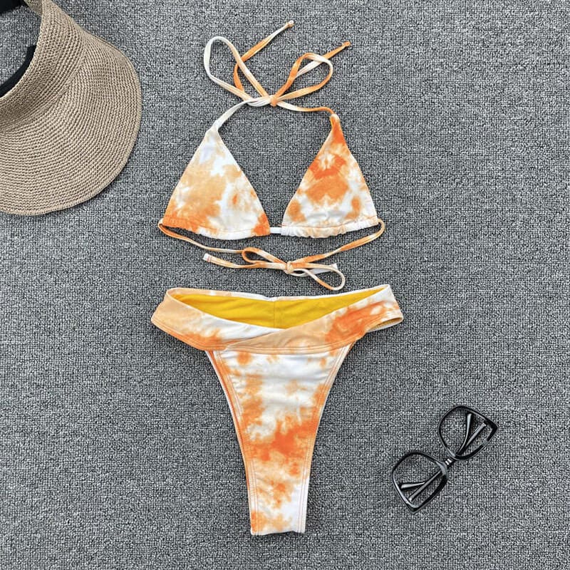 Bicolor Tie Dye High Cut Triangle Brazilian Bikini - On sale