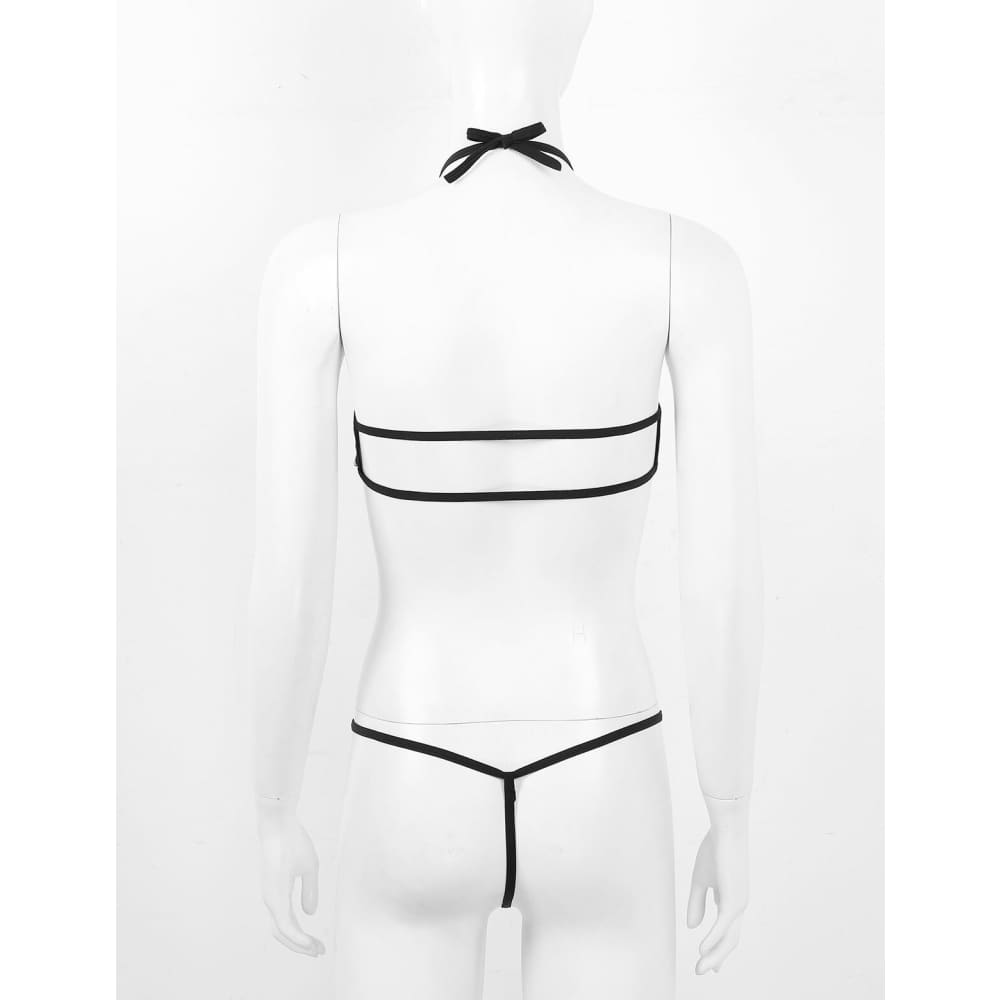 Black Halter Thong Monokini – Sheer Mesh One Piece Swimsuit - Size On sale