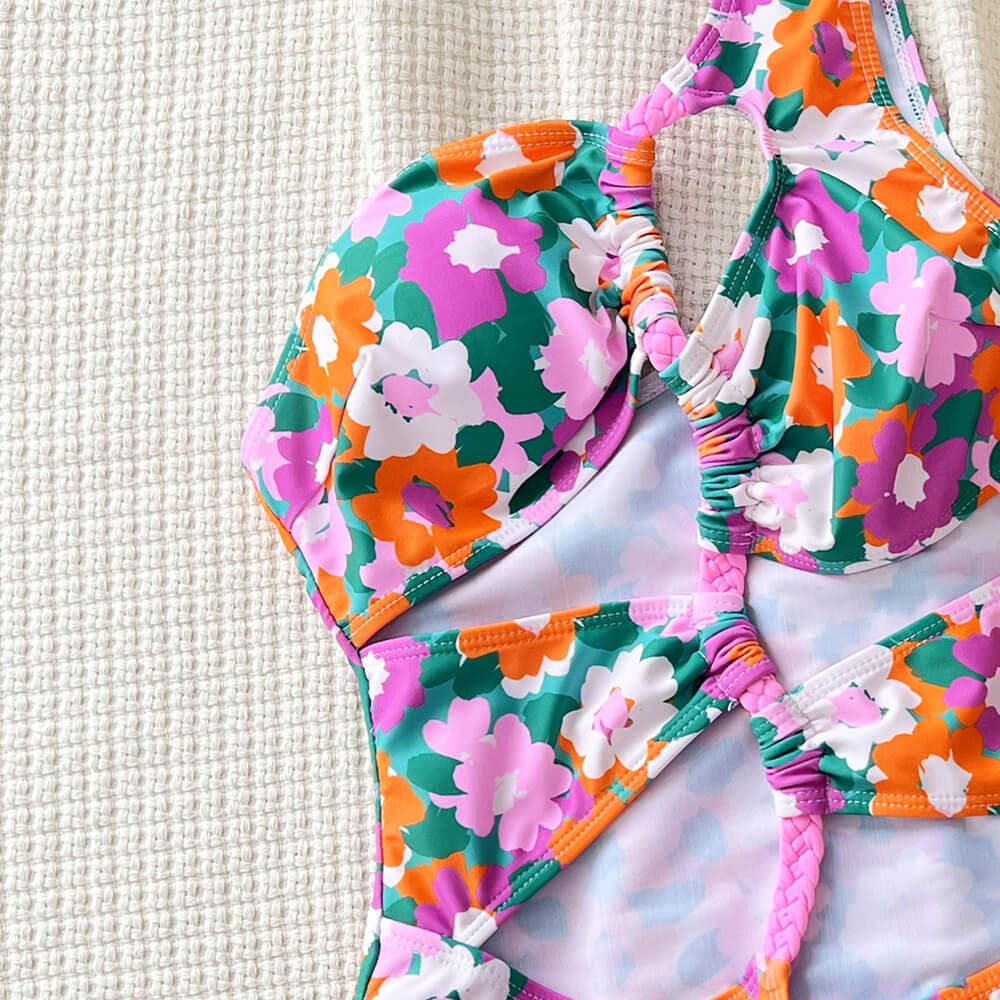 Boho Floral High Leg One Piece Swimsuit - On sale