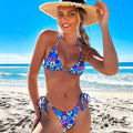 Boho Floral O Ring Tie String Triangle Brazilian Bikini - Blue / S On sale
