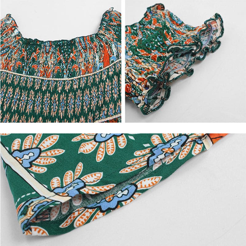 Boho Floral Off Shoulder Split Long A Line Beach Dress - On sale