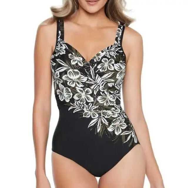 Boho Floral Suspender Shoulder Straps V Neck One Piece Swimsuit - B21071702 / XL On sale