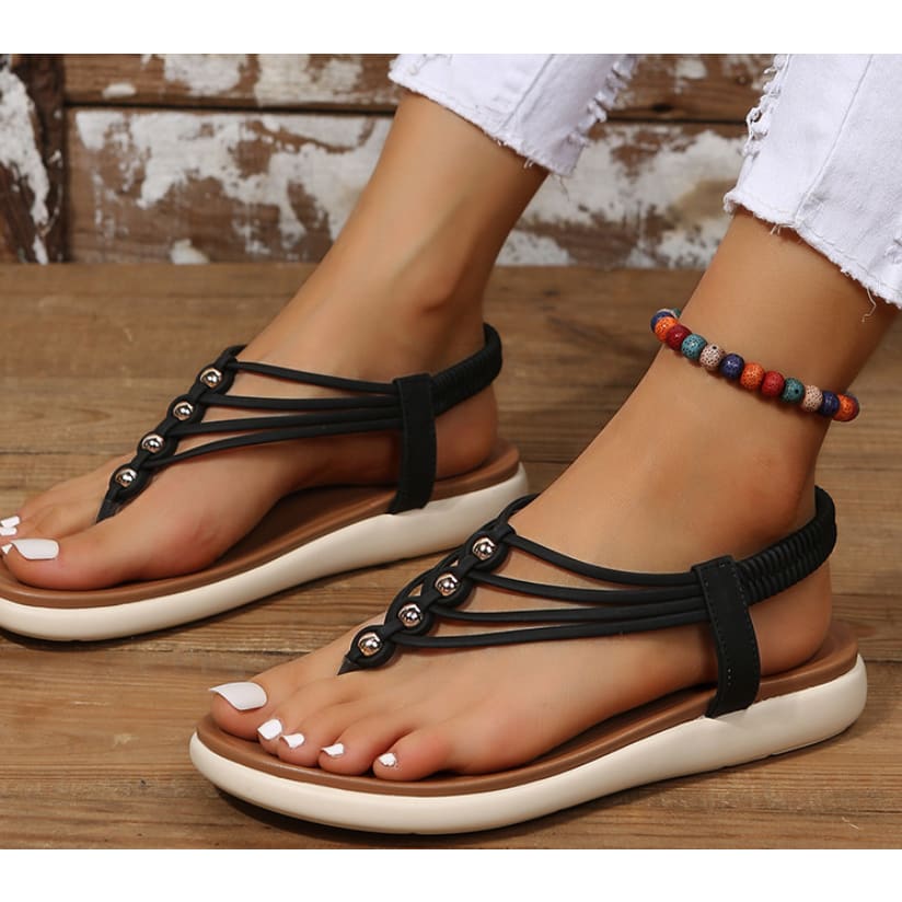 Boho Sandals Women Outdoor Flip Flop Beach Shoes - Black / Size35 On sale
