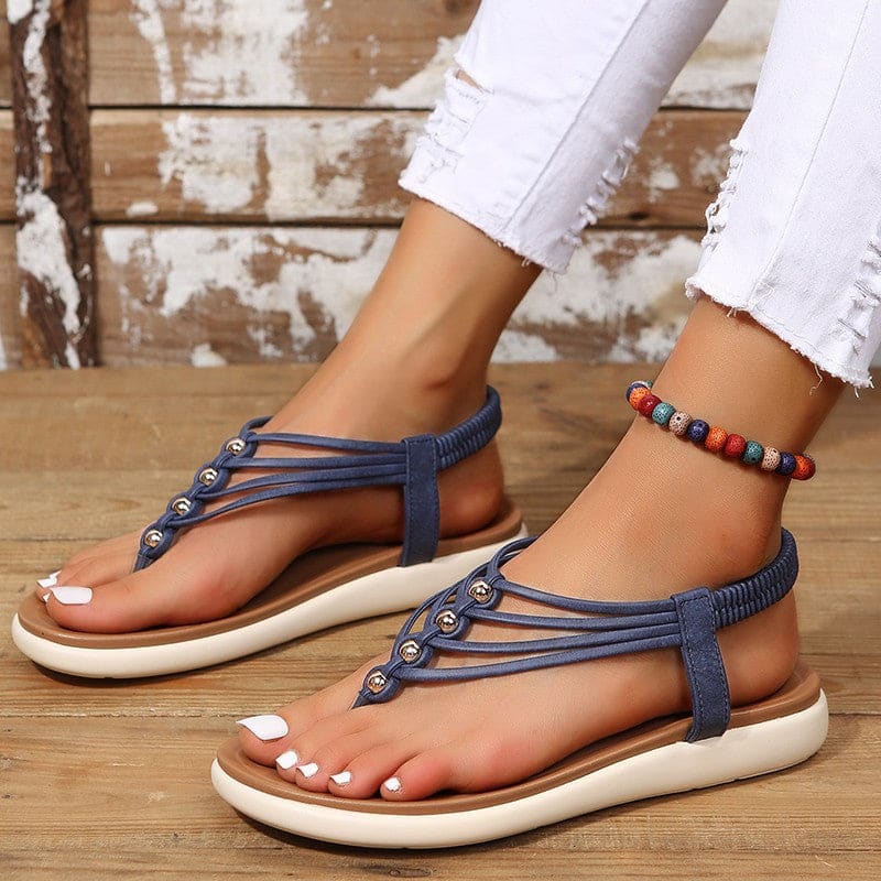 Boho Sandals Women Outdoor Flip Flop Beach Shoes - Blue / Size35 On sale