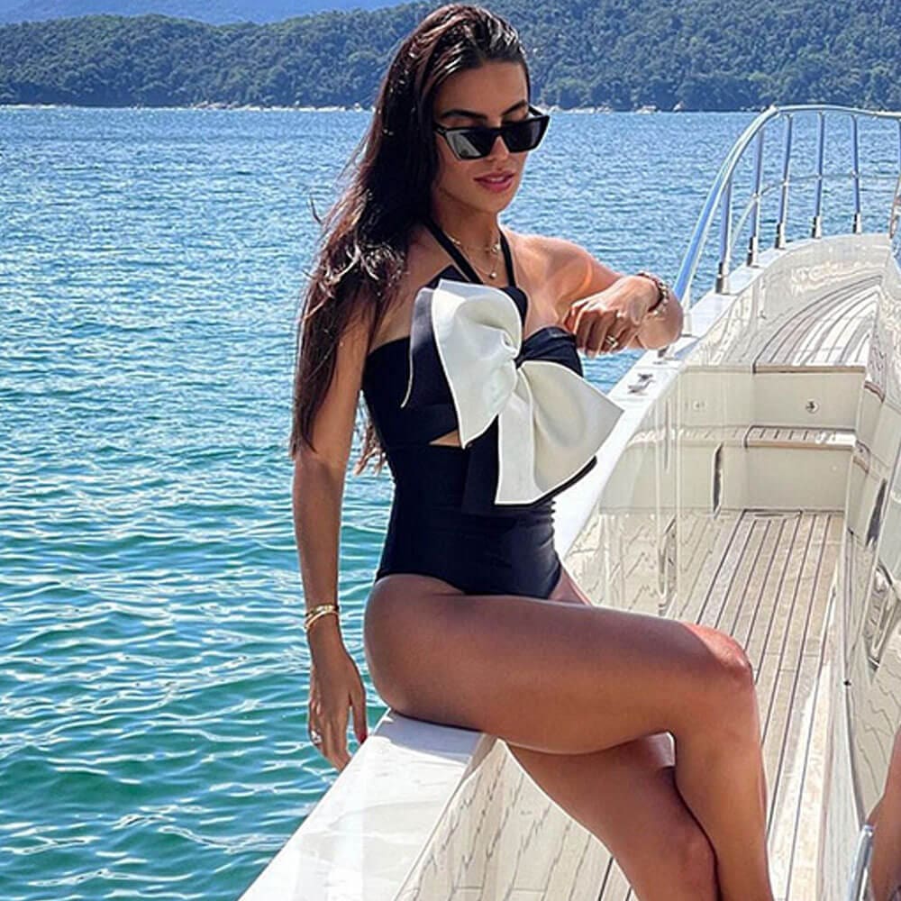 Brazilian One-Piece Swimsuit with Bow Cut-Out - On sale
