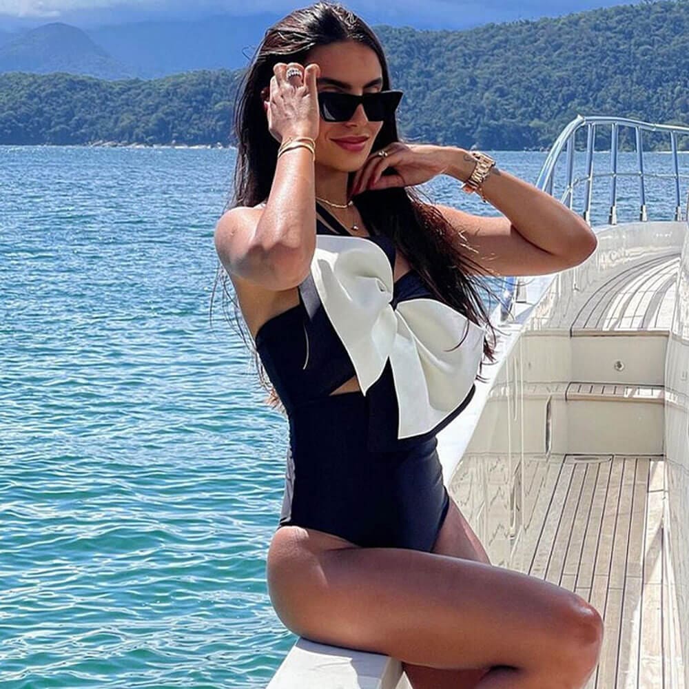 Brazilian One-Piece Swimsuit with Bow Cut-Out - On sale