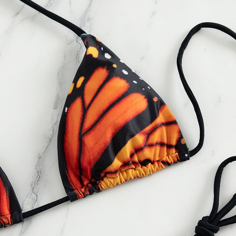 Butterfly Low Waist Micro Thong Triangle Bikini Swimsuit - On sale