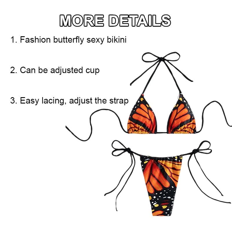 Butterfly Low Waist Micro Thong Triangle Bikini Swimsuit - On sale