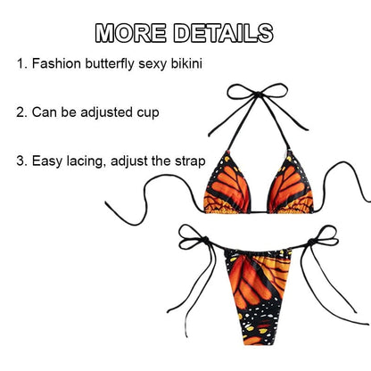 Butterfly Low Waist Micro Thong Triangle Bikini Swimsuit - On sale
