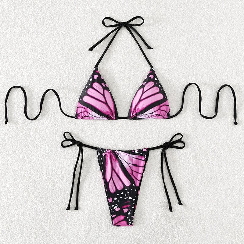 Butterfly Low Waist Micro Thong Triangle Bikini Swimsuit - Purple / S On sale