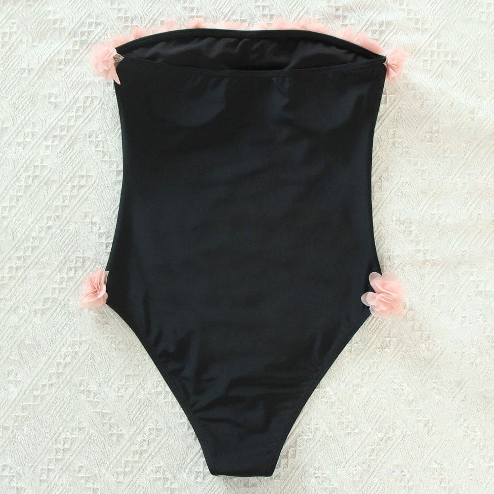 Contrast 3D Petal Bandeau Brazilian One Piece Swimsuit - On sale