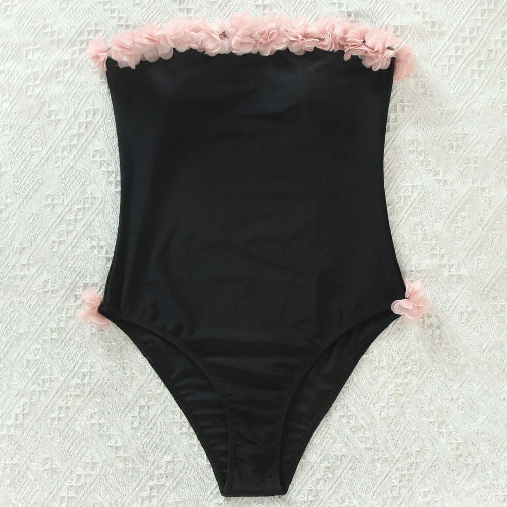 Contrast 3D Petal Bandeau Brazilian One Piece Swimsuit - On sale