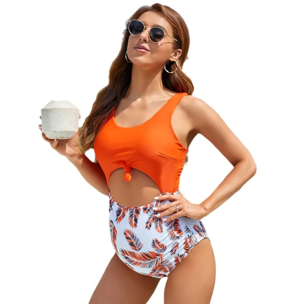 Contrast Color High Waist Maternity Swimwear - On sale