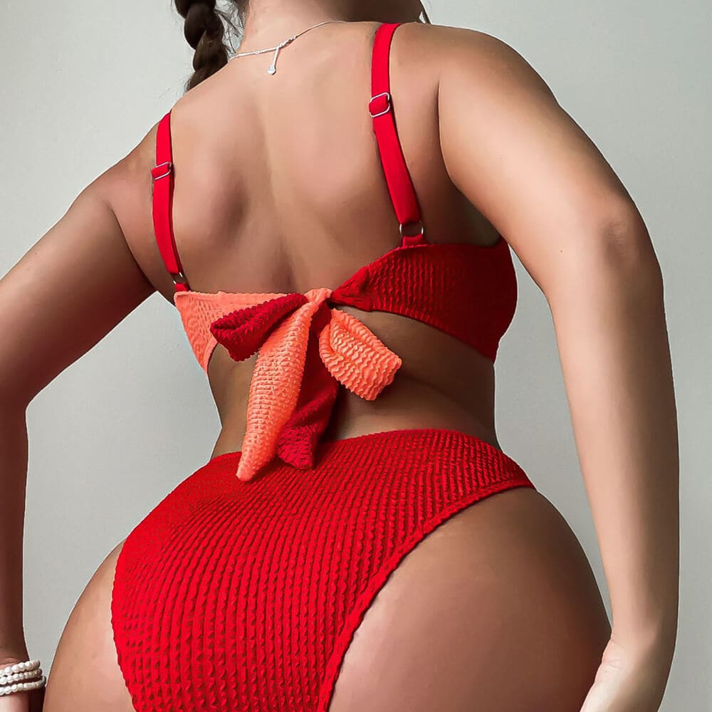 Contrast Metal Shell Cutout Crinkle Brazilian Bikini - On sale