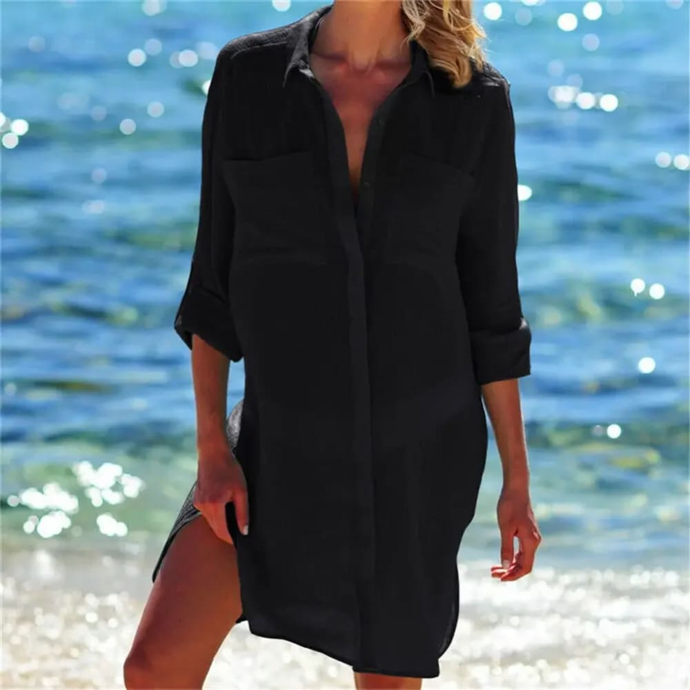 Cotton Beach Tunic Mini Dress Cover Up for Women Black / One Size On sale