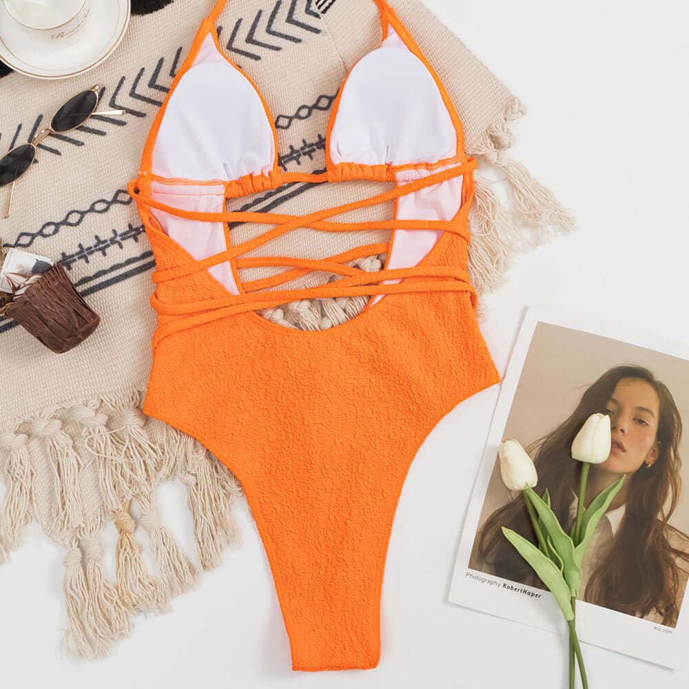 Crinkled Wrapped Cutout Brazilian One Piece Swimsuit - On sale