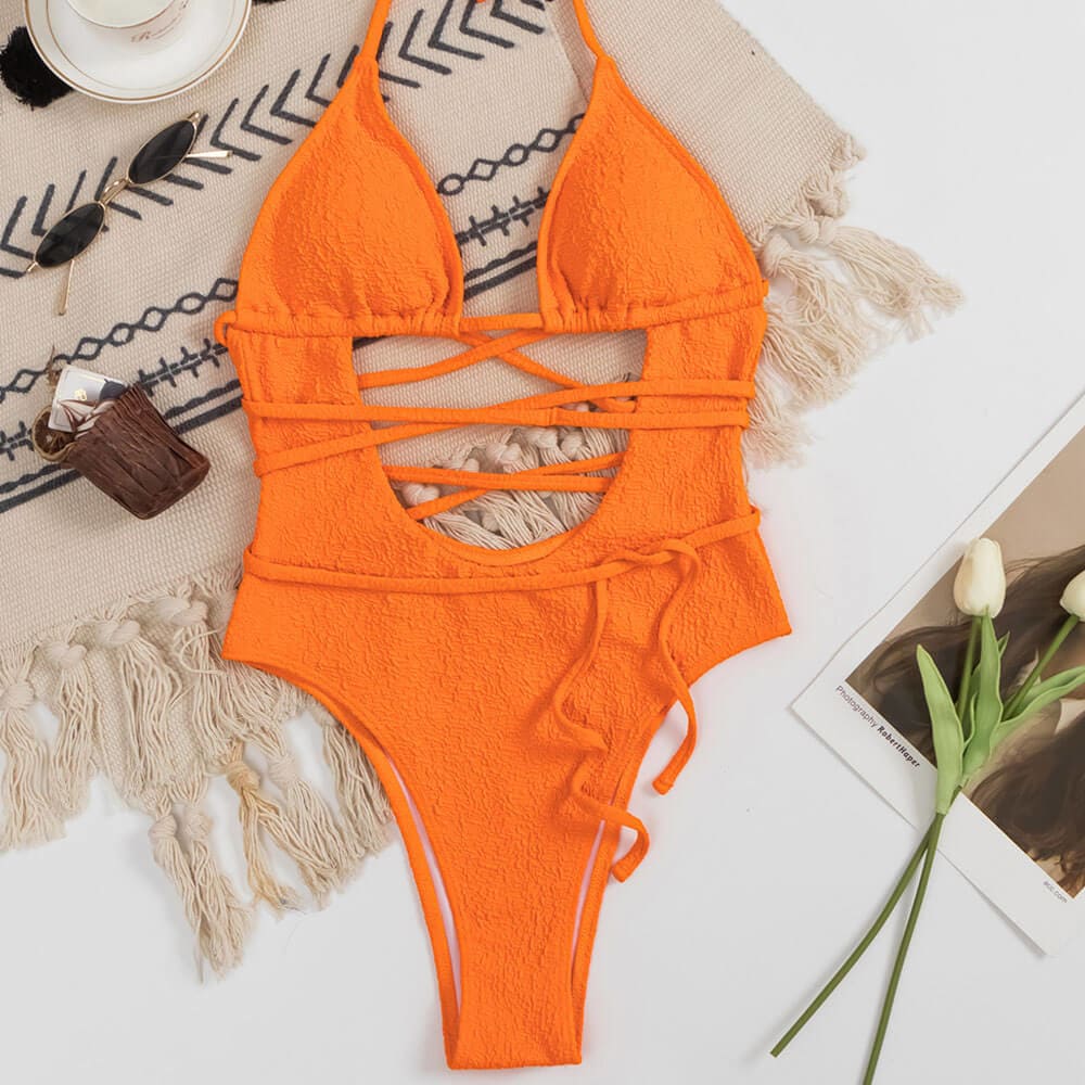 Crinkled Wrapped Cutout Brazilian One Piece Swimsuit - On sale