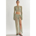 Crochet Bell Sleeve Wrap Skirt Set - Light Green / S On sale