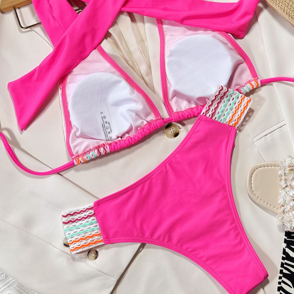 Crochet Wavy Halter Triangle Brazilian Bikini Swimsuit - On sale