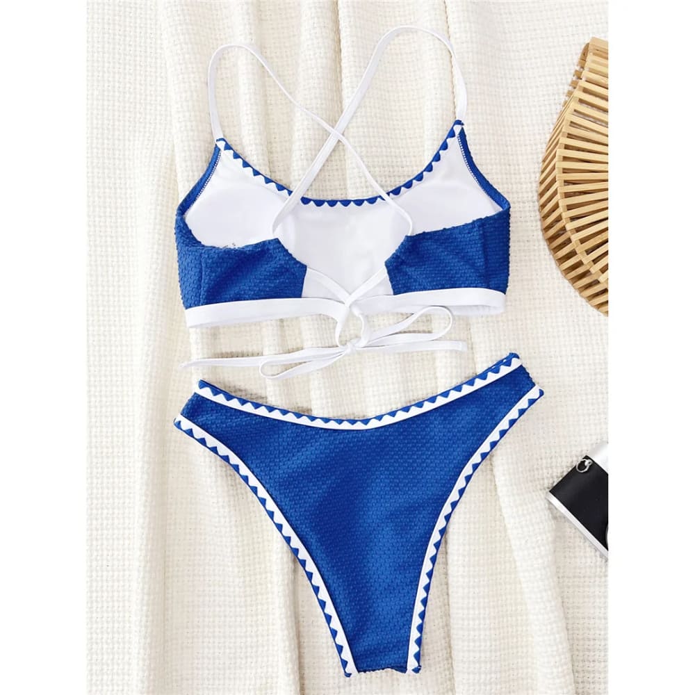 Cross Back Brazilian High Cut Bikini Set – Vintage Style - On sale