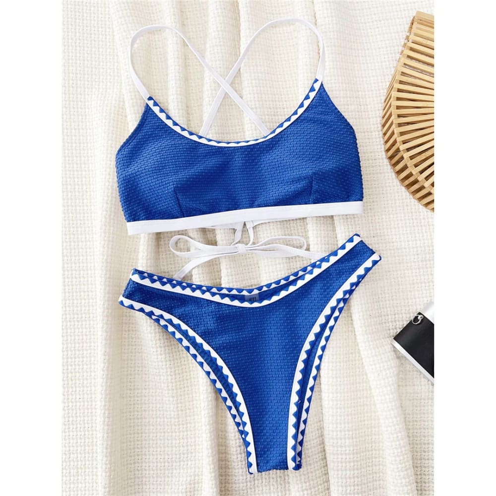 Cross Back Brazilian High Cut Bikini Set – Vintage Style - On sale