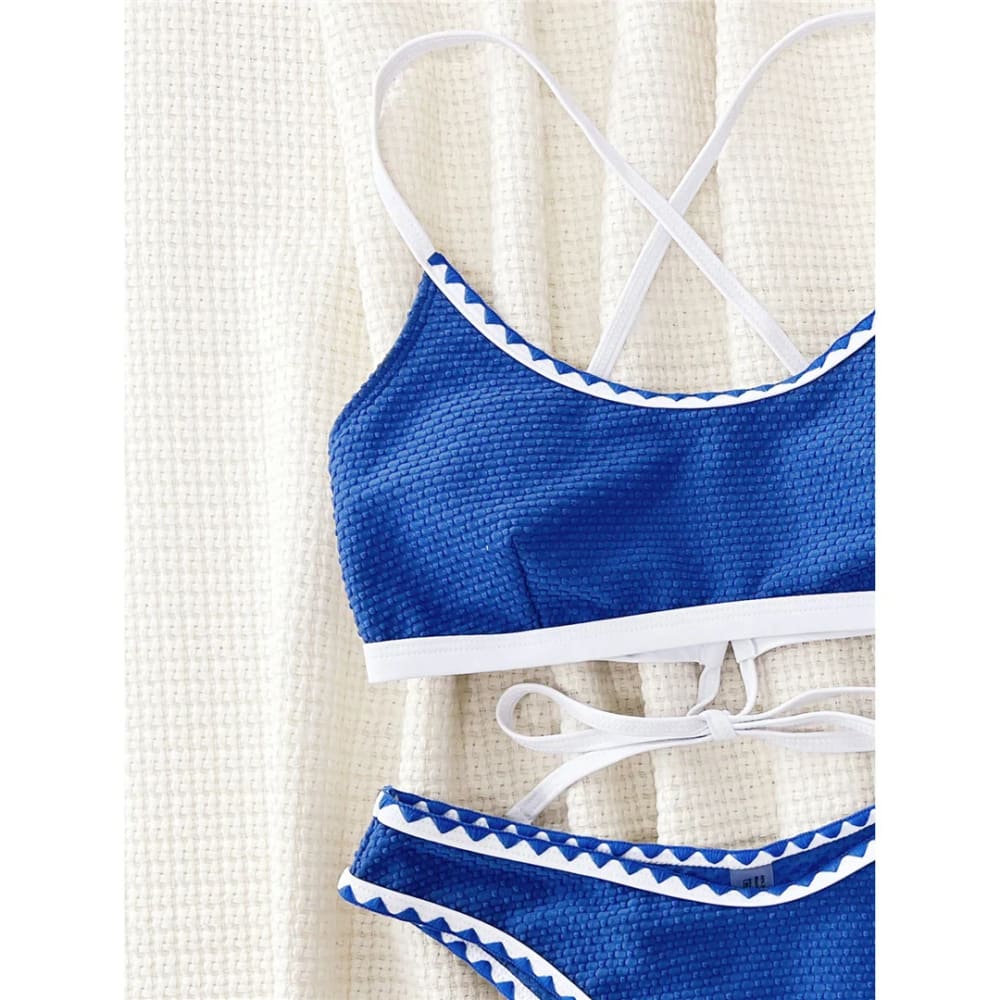 Cross Back Brazilian High Cut Bikini Set – Vintage Style - On sale