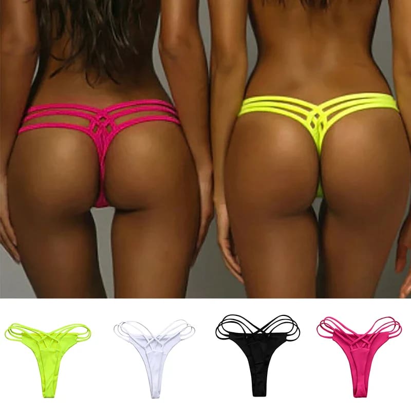 Cross Strap Cheeky Thong Bikini Bottom - On sale