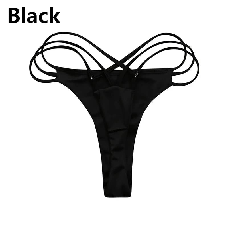 Cross Strap Cheeky Thong Bikini Bottom - black / S On sale