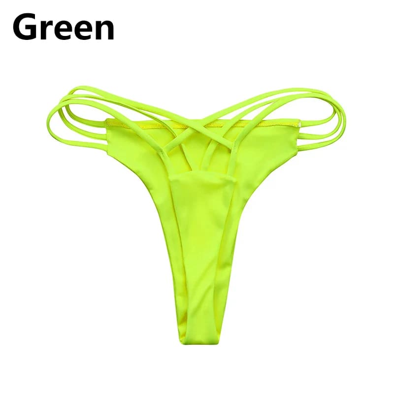 Cross Strap Cheeky Thong Bikini Bottom - green / S On sale