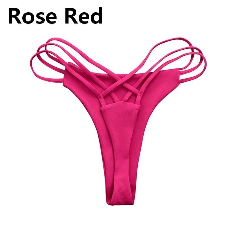 Cross Strap Cheeky Thong Bikini Bottom - rose red / S On sale