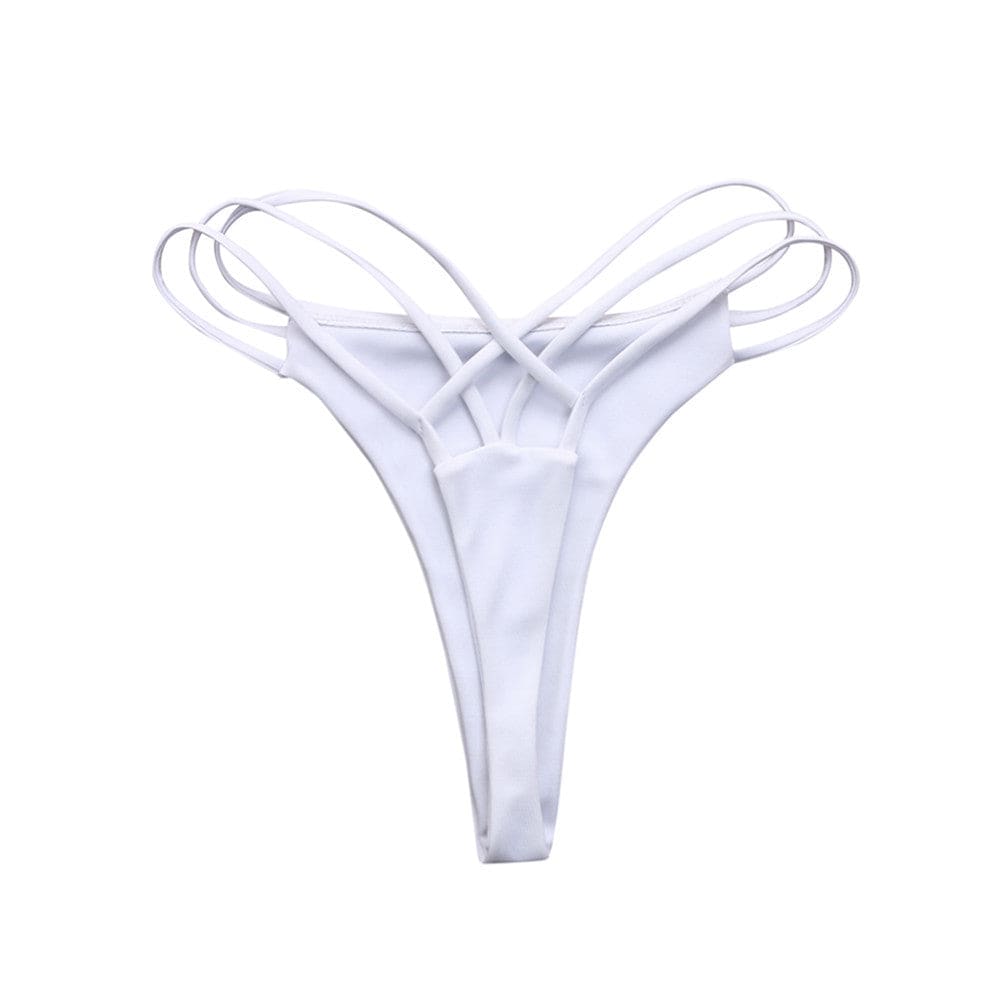Cross Strap Cheeky Thong Bikini Bottom - white / S On sale