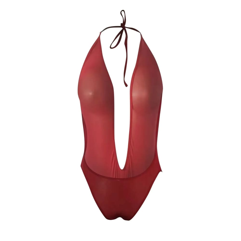 Deep V Lace Mesh Bodysuit One-Piece Lingerie Swimsuit - On sale