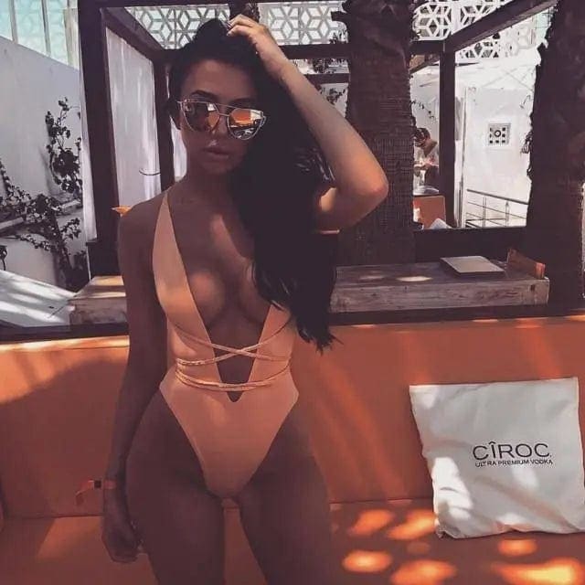 Deep V-Neck Braided Strappy Monokini One Piece Swimsuit - Neon Orange / L On sale