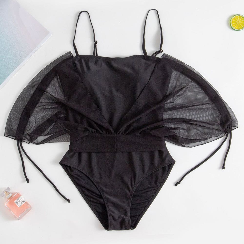 Drawstring Tie Sheer Mesh Brazilian One Piece Swimsuit - On sale