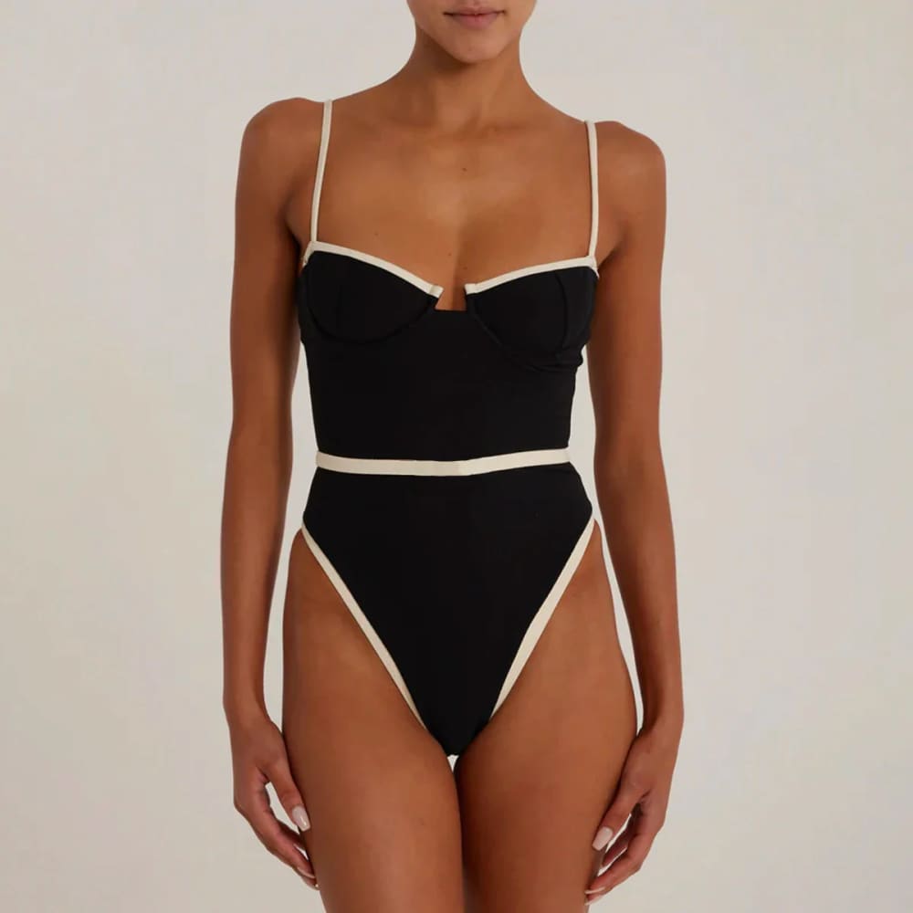 Elegant Monochrome Push Up One-Piece Swimsuit - On sale