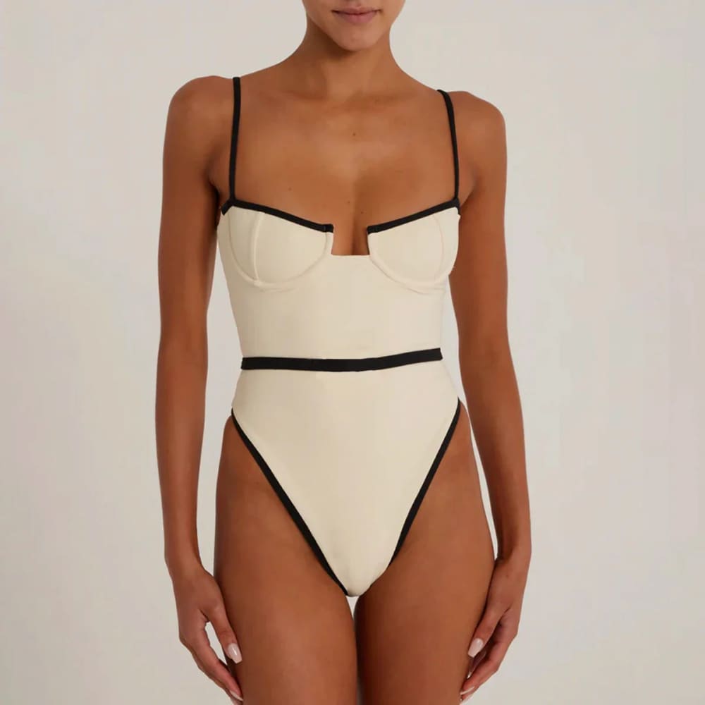 Elegant Monochrome Push Up One-Piece Swimsuit - On sale