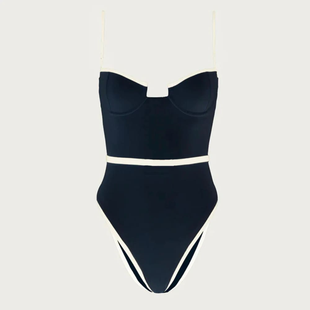 Elegant Monochrome Push Up One-Piece Swimsuit - On sale